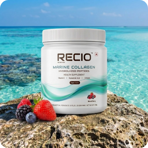 Recio Marine Collagen Peptides jar, Mixed Berries flavor, 200g